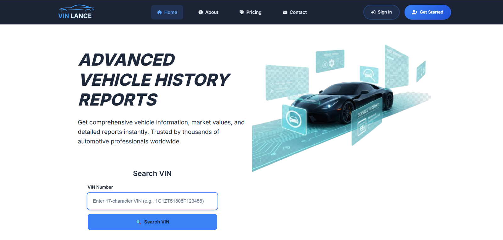 VinLance Vehicle History & VIN Reporting Platform